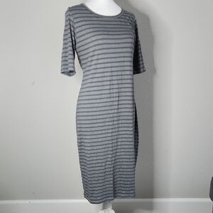 LuLaRoe Julia Charcoal Gray Striped Midi Dress